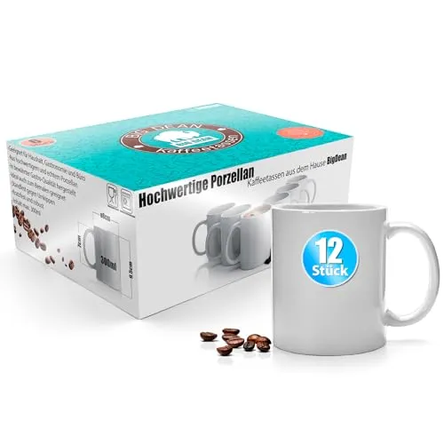 Hochwertiges Kaffeebecher Set – 12 Stück Porzellan Tassen 300ml - Elegantes 12er-Set aus hochwertigem Porzellan, ideal für Kaffee und Tee. Perfekt für kreative DIY-Projekte, leicht zu reinigen und in stilvoller Geschenkverpackung.