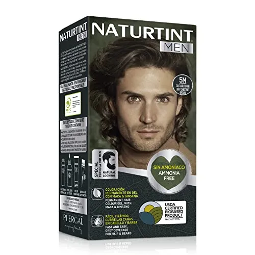 Naturtint Men Biobasiert | Ammoniakfreie permanente Färbung für Männer | 100% graue Haare & Bartfärbung | Natürliche & lang anhaltende Farbe | Natürliche Inhaltsstoffe | 5N Hellbraun…