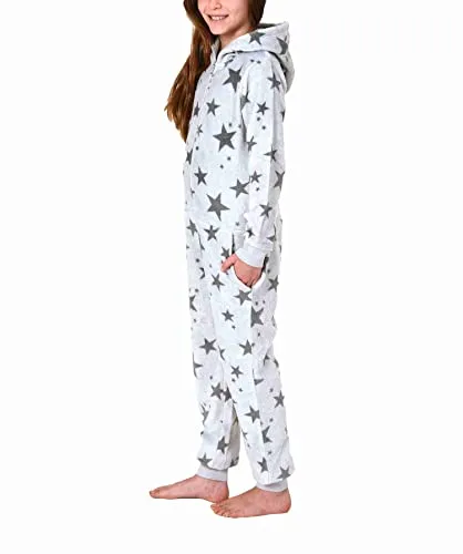 NORMANN-Wäschefabrik Damen Jumpsuit Overall mit Kapuze im Sternen Look - Kuscheliger Jumpsuit aus Coralfleece für die kalte Jahreszeit. Bequeme Passform mit 2 Taschen und toller Sternenoptik. 100% Polyester, mit geprüfter Qualität für angenehmen Tragekomfort.