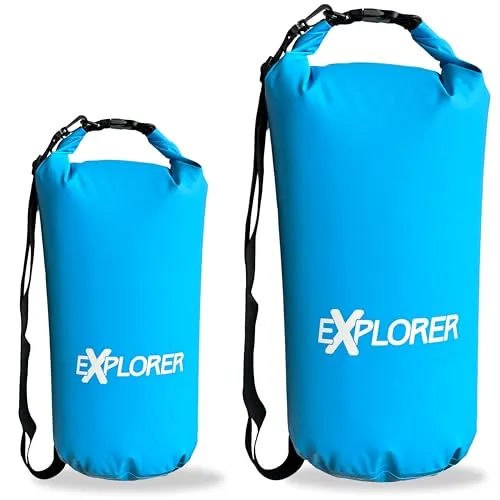 EXPLORER® Dry Bag 10L Packsack Wasserdicht in Blau Verstellbarer Schultergurt – Ideale Rolltop Tasche für SUP Kajak Wandern, Camping, Angeln, Bootfahren und Rafting