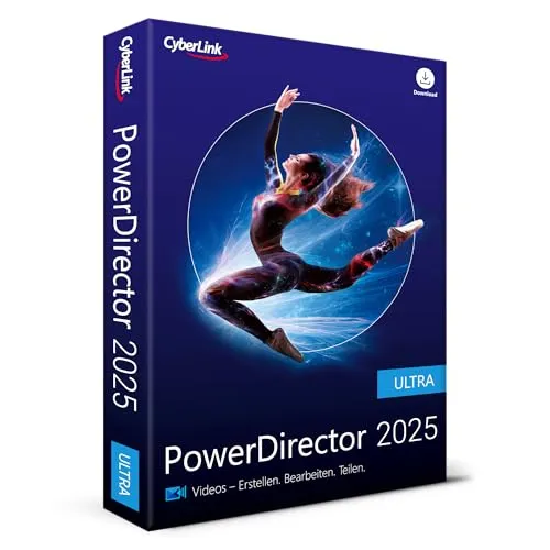 Cyberlink PowerDirector 2025 Ultra - Multimedia-Software für kreative Video-Bearbeitung, Dauerlizenz mit Produktschlüsselkarte, unterstützt Windows 10 & 11, ideal für Hobby- und Profi-Editoren.