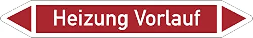 Dreifke® Aufkleber Rohrleitungskennzeichnung, Heizung Vorlauf, Einzeletikett, DIN 2404 Folie selbstklebend Rot Aufdruck Weiß 270x37mm
