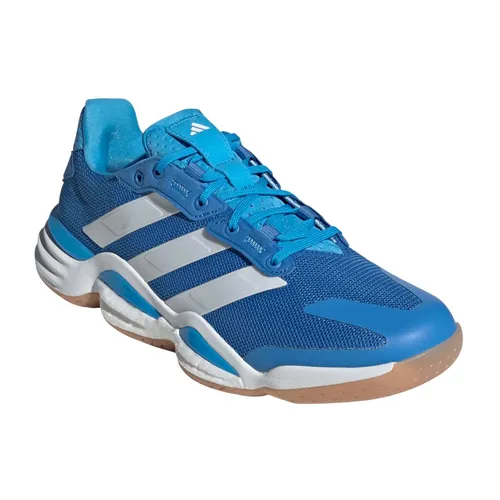 adidas Hallen-Indoorschuhe Stabil 16 2025 blau/weiß Herren, Größe 42 (8,5) - Hochwertige Hallenschuhe mit adidas BOOST Zwischensohle für optimale Energierückgabe. Atmungsaktives Obermaterial sorgt für Komfort und Fokus auf dein Spiel. Ideal für Hallenböden und schnelle Bewegungen.