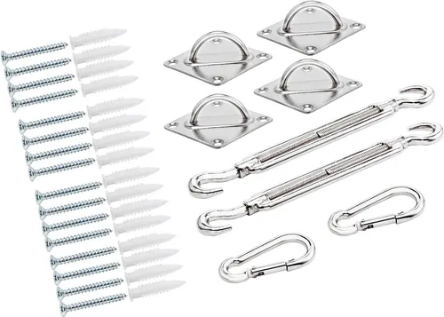 Detex Sonnensegel Befestigungsset 24 tlg. - Komplettes Befestigungsset für Sonnensegel, einfache Montage und optimaler Halt, geeignet für dreieckige und viereckige Sonnensegel.