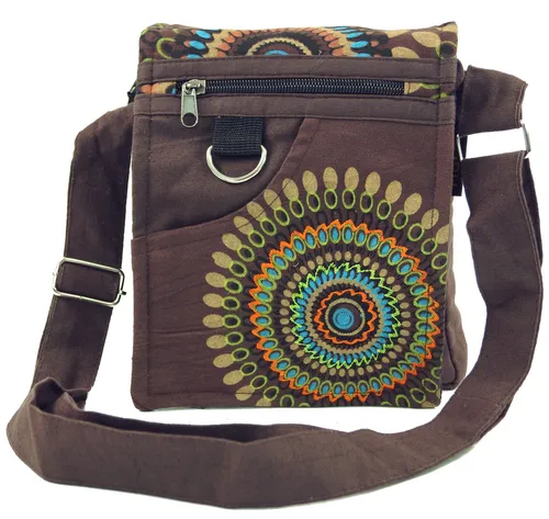 Kleine Schultertasche, Hippie Tasche, Goa Tasche - braun - 18*17*7 cm