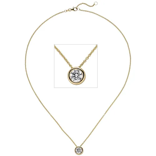 JOBO Collier Kette mit Anhänger 585 Gold Gelbgold 1 Diamant Brillant 1,0 ct. 45 