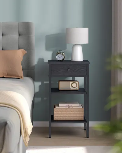 VASAGLE Nachttisch mit Schublade und 2 Ablagen, Schwarz in schwarz von VASAGLE