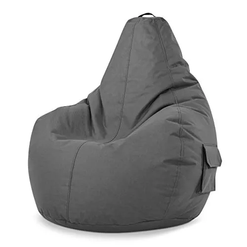 Green Bean Sitzsack Grau - XXL Gaming Sitzsack mit Rückenlehne - Sitzsäcke: Cooler Sitzsack (80 x 70 cm) für Indoor und Outdoor, gefüllt mit 230 Litern EPS-Perlen. Ergonomisch, pflegeleicht und mit 2 Seitentaschen für Gamer-Zubehör.