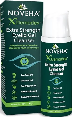 NOVEHA Augenlid Gelreiniger mit Teebaumöl – Sanfte, pflanzenbasierte Reinigung für empfindliche Augenlider – Mit Pro-Vitamin B5, Hyaluronsäure und Gurkenextrakt – 50 ml