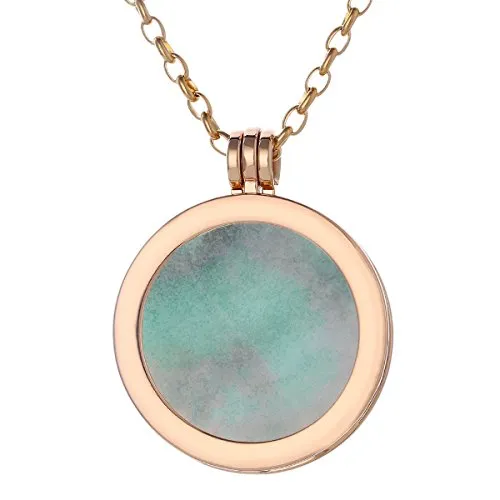 Morella Damen Halskette Gold 70 cm Edelstahl und Anhänger mit Edelstein Amazonit Coin 33 mm Chakren Scheibe in Schmuckbeutel