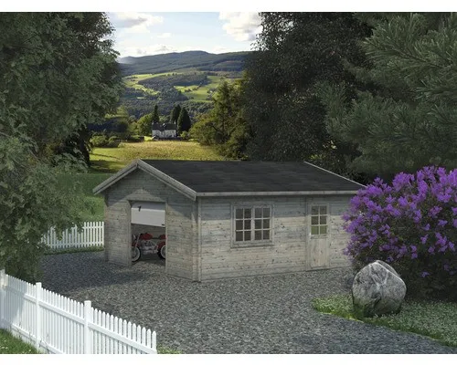 Einzelgarage Palmako Roger 27,7 m² mit Sektionaltor - Gartenhäuser, Geräteschuppen & Carports - Robuste Holzgarage mit Satteldach, ideal für sicheren Fahrzeugschutz und vielseitige Nutzung.