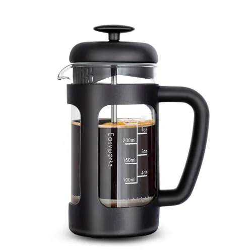 Easyworkz French Press 350 ml Kaffeebereiter Kaffeepresse mi Borosilikatglas,Rutschfester weicher Griff,Schwarz