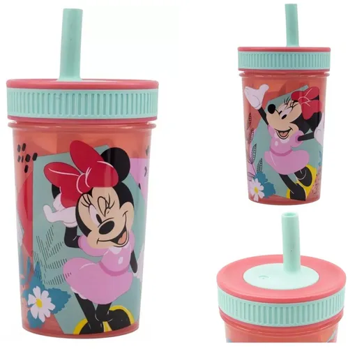 Minnie Mouse Silikon Trinkbecher 420ml Auslaufsicher Trinkhalm Mehrwegbecher