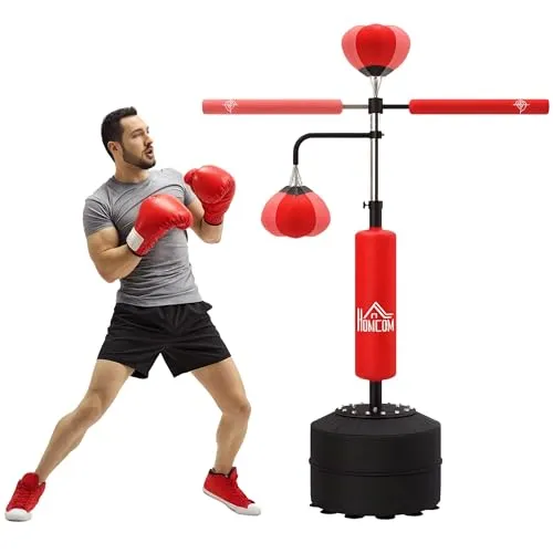 HOMCOM 4-in-1 Boxsack freistehend - Standboxsack mit 4-in-1 Trainingssystem: Inklusive 2 Speedbällen und Reflexstange, höhenverstellbar von 160 bis 230 cm, ideal für effektives Boxtraining zu Hause.