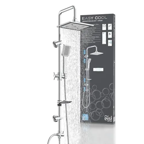 Duschsäule Easy Cool – Überkopfbrauseset mit höhenverstellbarer Wandhalterung - Einbauduschköpfe mit modernem kubischen Design. Praktische Höhenverstellbarkeit und integrierter Umsteller für einen einfachen Wechsel zwischen Kopf- und Handbrause.