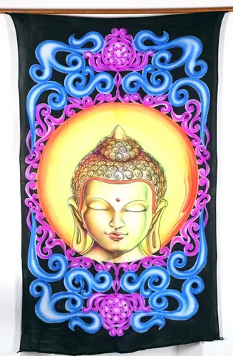 Goa Wandtuch - Psychedelisches Buddha Wandbild - Vielseitiger Wandbehang aus 100% Polyester, handgefertigt in Indonesien. Mit buntem Design und ideal für kreative Raumgestaltungen. Pflegeleicht und perfekt für einen ethno-inspirierten Look.