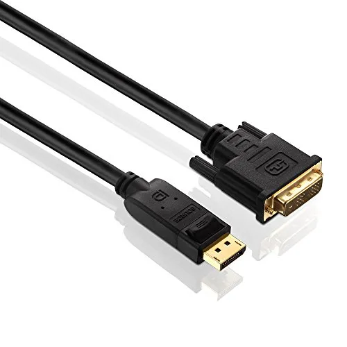 PureLink PI5200-010 DisplayPort auf DVI-D Adapterkabel (2K FullHD (1080p), Ethernet), (DisplayPort Stecker (20pin) auf DVI-D Stecker (18+1pin), Zertifiziert, 1,00m, schwarz Kabel
