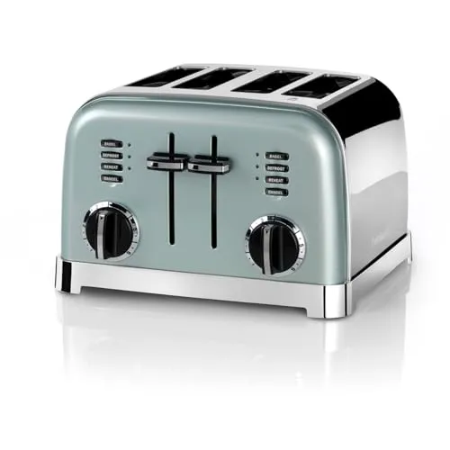 Cuisinart 4-Scheiben-Toaster | Breite Schlitze für dickes Brot und Bagels - Toaster mit 6 Bräunungsstufen und High-Lift-Hebel für perfektes Toasten. Ideal für dicke Brotscheiben und Bagels, leicht zu reinigen und stylisch in Pistaziengrün.