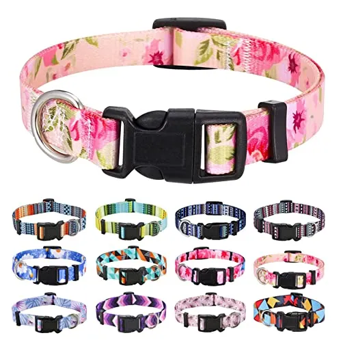 Mihqy Hundehalsband, Verstellbares, Weich & Komfort Hunde Halsband, Böhmisches, Blumen, geometrisches, Stammes Design, für Kleine, Mittlere und Große Hunde(Pinke Rose,M)