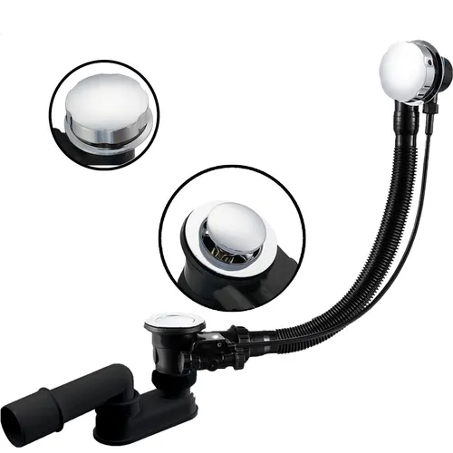 Automatische Ablaufgarnitur Badewanne OLAF, Chrom 100 cm - Moderne Badewanne mit rutschsicherem, abgeflachtem Boden für schnelle Reinigung und Überlaufabfluss. Ideal für komfortables Baden. CE- und ISO-zertifiziert.