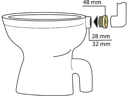 Gummi-Spülrohrverbinder hell für Druckspülrohr D 28/32mm Anschluss=48mm, mit Ros