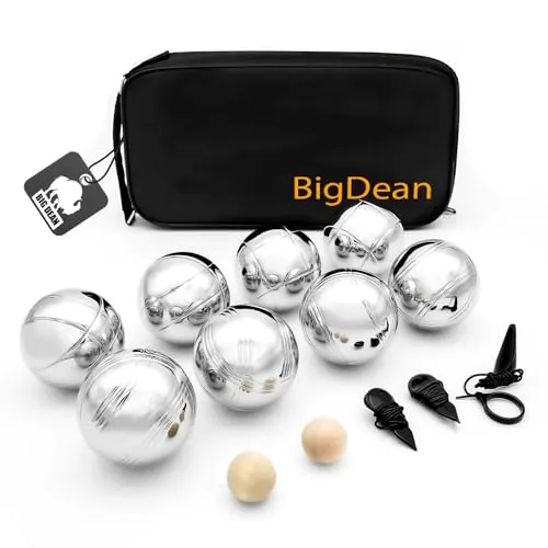 BigDean Boule Set mit 8 hochwertigen Edelstahl Kugeln - Boule-Spiele: 8 robuste Edelstahl Kugeln in praktischer Tragetasche für perfekten Spielspaß im Garten, am Strand oder auf dem Rasen.