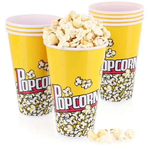 com-four® 8X Popcorn-Eimer - Wiederverwendbare Popcornschüssel - Getränkebecher zum Popcorn - Kleiner Popcorn-Becher für den Filmabend - 1 Liter