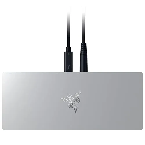 Razer Thunderbolt 5 Dock - Desktop-RGB-Dock für mehrere Geräte & Bildschirme - Weiteres Notebook-Zubehör mit 140W Netzteil, unterstützt 8K Auflösung und bietet vielseitige Anschlussmöglichkeiten für ein optimales Setup.