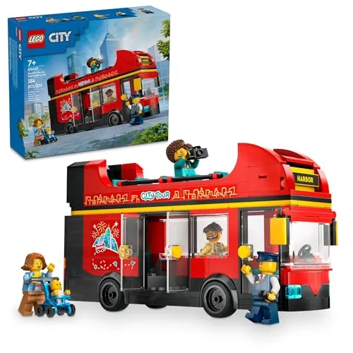 LEGO City Red Double Decker Sightseeing Bus Spielzeug Fahrzeug Set, Geburtstagsgeschenk für 7 Jährige London Bus für Kinder Doppeldecker Bus Spielzeug, 5 Charaktere inklusive Baby und Kinderwagen