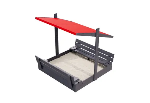 QLS Holz-Sandkasten 120 cm mit Sitzbank und Dach - Robuster Sandkasten mit imprägnierter Holzoberfläche, inkl. Sitzbank und rotem Dach für optimalen Sonnenschutz. Ideal für kreative Spielstunden im Garten.