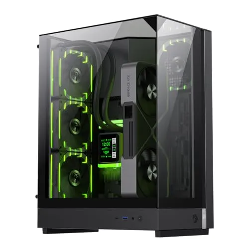 GAMEMAX T20 BK M-ATX Gaming Gehäuse 270° Panorama Temperglas mit 90° Mainboard Vertical GPU 2×120mm ARGB Lüfter 360mm Radiator SFX/SFX-L BTF-Ready Black PC Case für RGB Gaming Schwarz