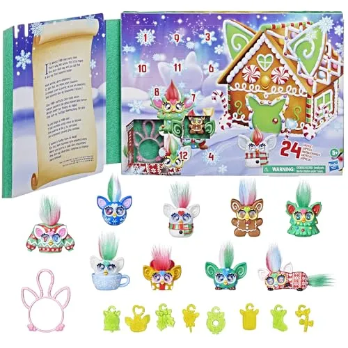 Hasbro Adventskalender - Mini Furby - Adventskalender für Kinder mit 24 Tagen voller Überraschungen, darunter 9 Furby Minis, Schlüsselanhänger und Sticker. Ideal für Furby Fans ab 6 Jahren, um das Weihnachtsfieber zu entfachen!
