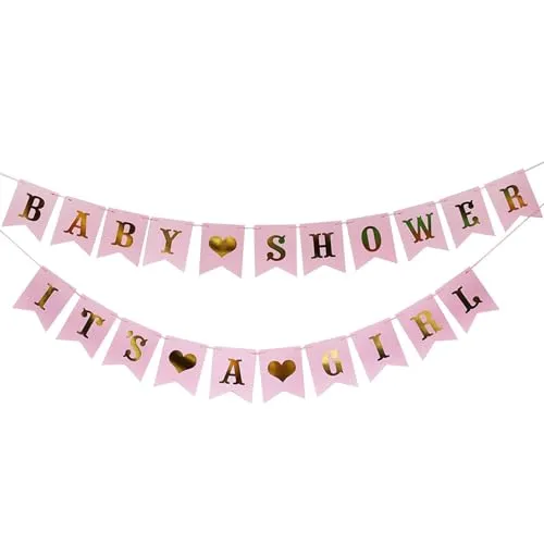 AIBAOBAO ITS A Girl Deko Girlande, Babyparty Deko Mädchen, Baby Shower Banner, Papier Babyparty Girlande, Baby Party Dekoration Rosa für Babyshower Gender Reveal Party Photo Props