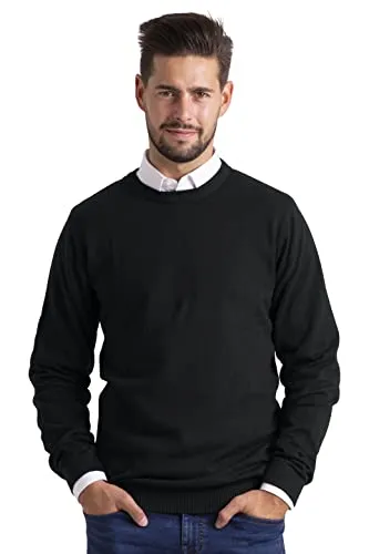 BlauerHafen Herren Slim-Fit Sweater Pullover Rundhals Crew Langarm Lässige Baumwolle Jumper (Dunkelgrau, S)