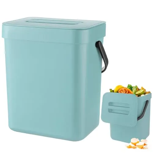Zyluniy Komposteimer Küche 3L, Biomülleimer Küche Klein, Hängend Biomülleimer, Kleiner Mülleimer für Arbeitsplatte, Behälter mit Deckel, Komposter für Küche, Zuhause, Badezimmer, Schlafzimmer, Blau
