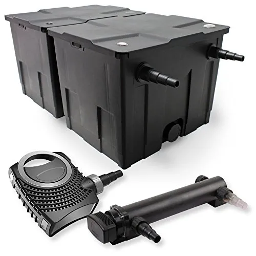 SunSun Komplettset: CBF-350B Teichfilter bis 60000 L Teichfilteranlage als Durchlauffilter, CTF-8000 SuperECO Teichpumpe 8000l/h 70W, CUV-324 Teichklärer UVC Klärer mit 24W