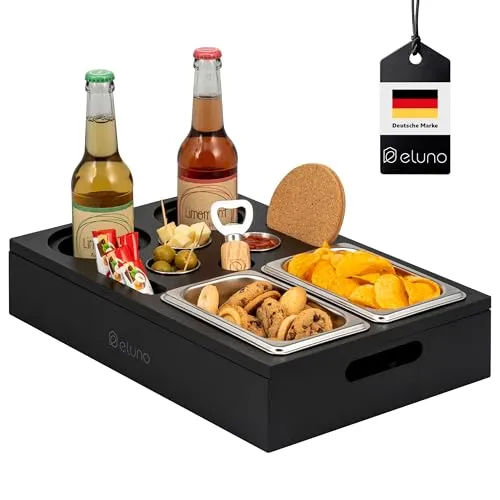 eluno Snackschale Couchbar mit abnehmbarem Deckel aus Bambus, schwarz