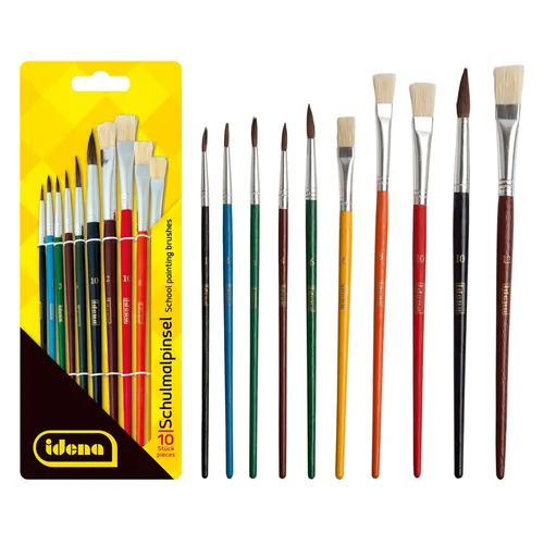 Idena Schulmalpinsel-Set, 10-teilig, Haar- und Borstenpinsel, lackiert