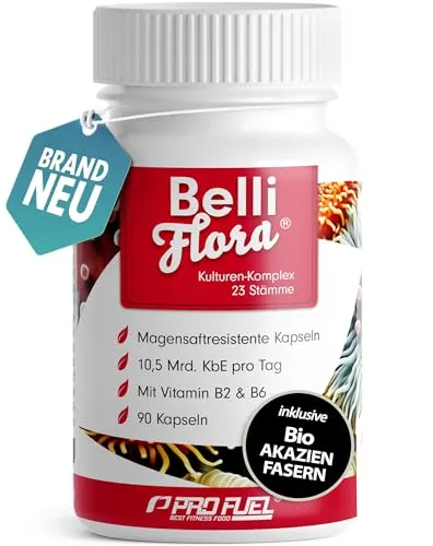 Belli Flora® Premium Kulturen Komplex - 84 Mrd. KBE/g - 23 optimal aufeinander abgestimmte Bakterienstämme - magensaftresistente Kapseln – mit Lactobacillus & Bifidobakterien, 3 Monate Vorrat