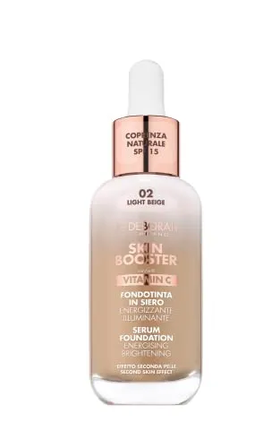 Deborah Milano Skin Booster Foundation, deckend, Serum, LSF 15, Nr. 2 Light Beige, belebend und aufhellend, mit Vitamin C, natürlicher Effekt, glättet den Teint, 30 ml