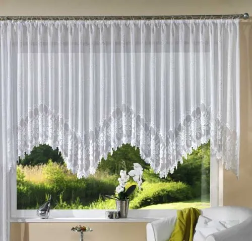 Jacquard Bogen Store Gardine, fertig genäht mit Kräuselband, pflegeleicht, chlorfrei, 145x300, 13114