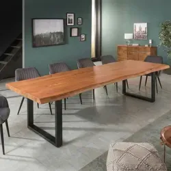 riess-ambiente Esstisch MAMMUT 300 cm - Massivholz mit Baumkante - Massiver Esstisch aus Akazienholz mit einzigartiger Baumkante. Platz für bis zu 12 Personen, stabiler Stand dank robustem Metallgestell. Ideal für gesellige Runden und große Familienessen.