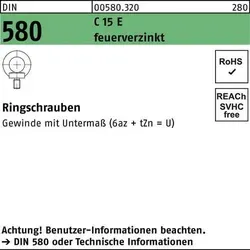 Reyher Ringschrauben DIN 580 C15E U M 20 tZn (10 Stück) - Schrauben, Hochwertige Ringschrauben aus Deutschland, ideal für sichere Verbindungen mit einer Gewindegröße von 20 mm.