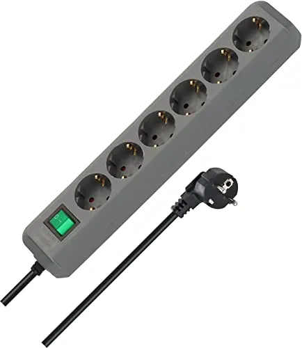 Brennenstuhl Eco-Line Steckdosenleiste 6-Fach (Mehrfachsteckdose mit erhöhtem Berührungsschutz, Schalter und 1,5m Kabel) Silbergrau