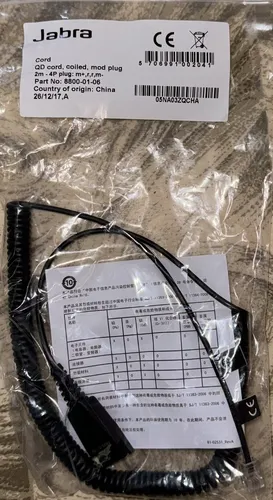 Jabra Kabelunterteil QD auf RJ10 - 2 m Headset-Kabel, spiralisiert für optimale Flexibilität und Nutzung mit Siemens Geräten