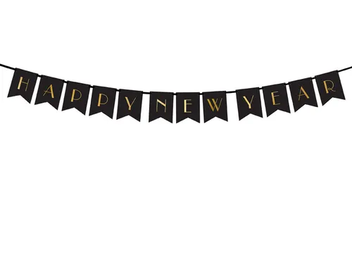 Banner Happy New Year, in Schwarz, 15 x 170 cm