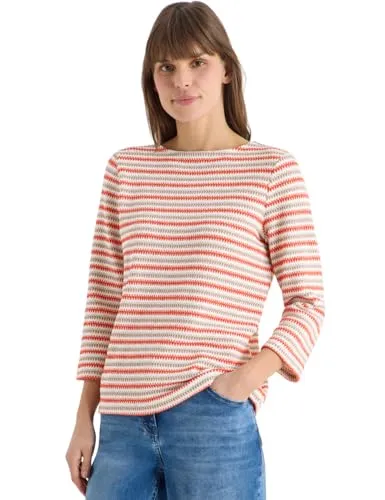 Cecil Gestreiftes Shirt Cherry Tomato orange XXL - Stylisches Shirt im Strick-Look mit U-Boot-Ausschnitt und 3/4-Ärmeln. Perfekt für den Alltag, Maße bei EU-Größe M: Brustweite 54 cm, unterste Weite 53,5 cm, vordere Länge 63 cm, Armlänge 47 cm.