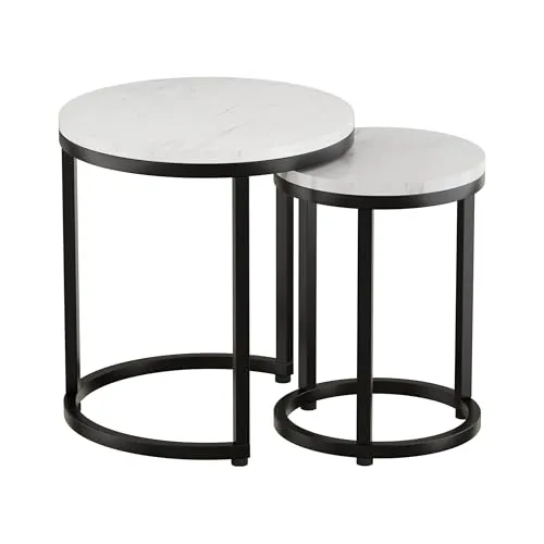 SIGNAL MEBLE, HOLA, Couchtisch 2er Set, Beistelltisch Rund, 45/32 cm Durchmesser, 48/42 cm Höhe, Robuste Metallkonstruktion, Laminiert platt