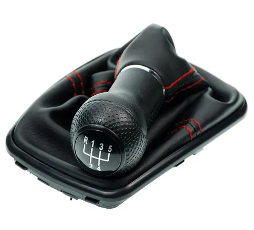 L & P Car Design Schalthebel Schaltsack Rot Schaltknauf Auto f. VW Golf 4 IV Bora Schwarz 23 mm (Set, 1 St., Schaltknauf + Schaltsack + Rahmen), Plug&Play Montage
