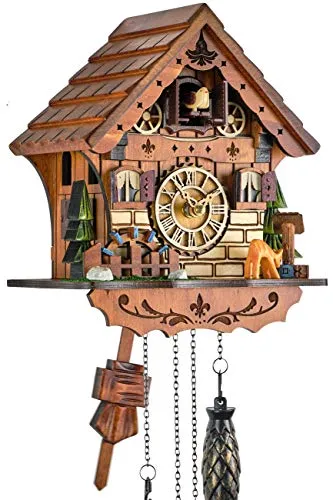 Eble Kuckucksuhr - batteriebetriebene Musik Kuckuckuhr aus Echtholz - Wohnaccessoires mit sekundengenauem Quartzwerk, effektvollem Kuckuckruf und automatischer Nachtabschaltung. Genießen Sie 12 verschiedene Melodien, die stündlich wechseln!